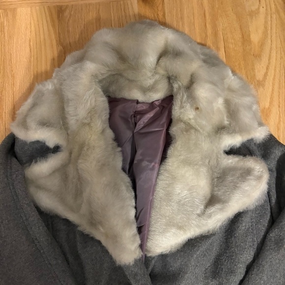 Vintage Faux Fur Collar Union Made Long Overcoat Full Length Sz 14 Gray - Picture 8 of 8